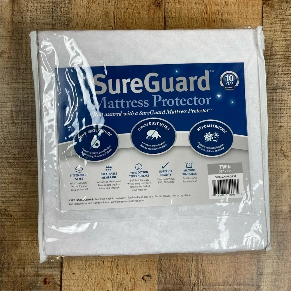 NEW Sure Guard Mattress Protector Twin 100% Waterproof White Hypoallergenic